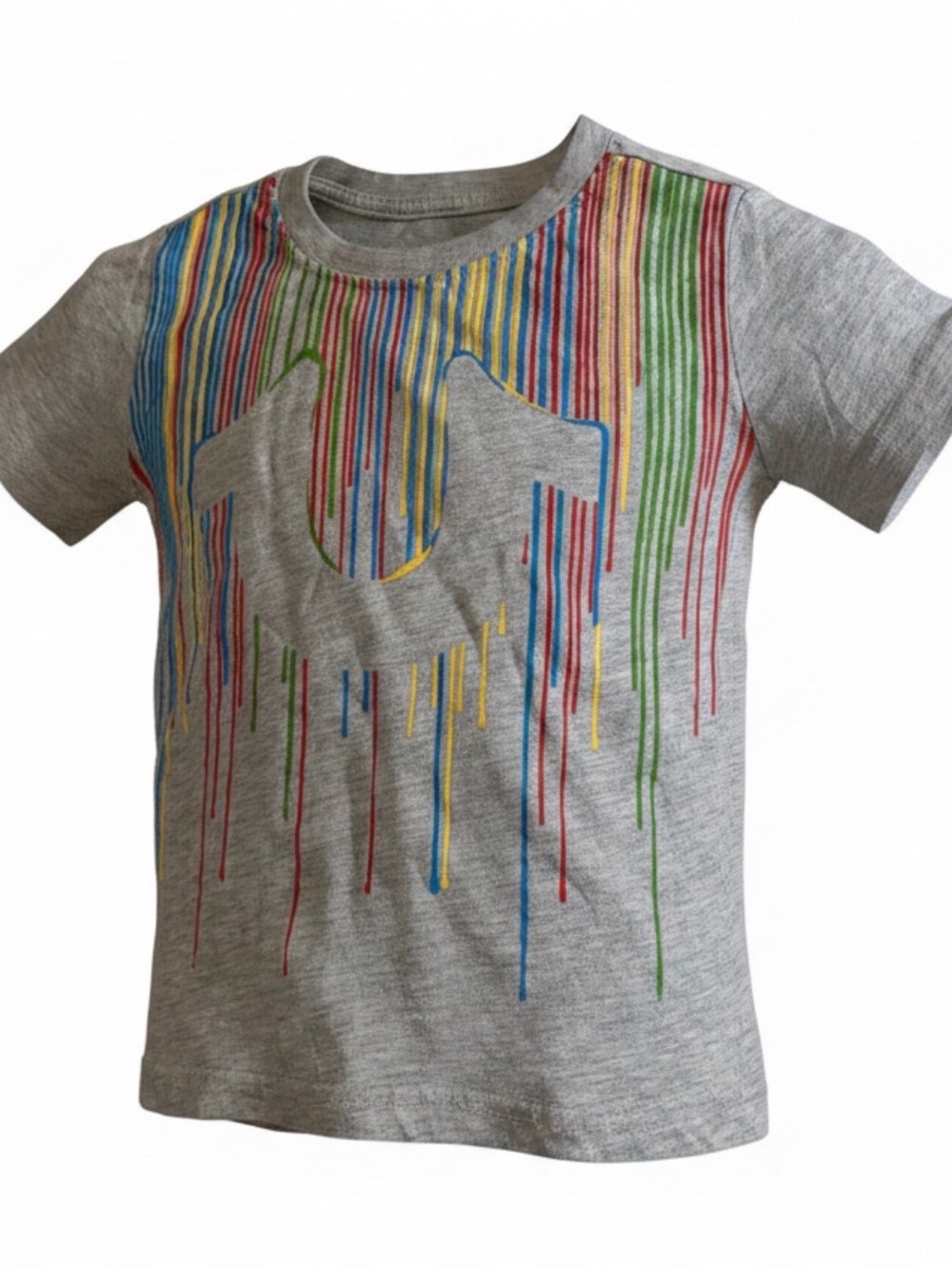 True Religion Grey Tee with Multicolor Drip Logo